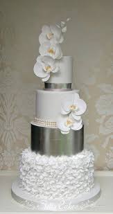 Silver Ruffles Orchids Wedding Cake Orchid Wedding Cake Wedding Cake Recipe Silver Wedding Cake