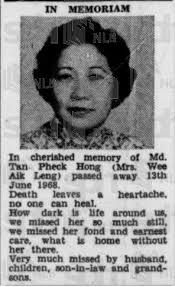 Tan Pheck Hong nee Mrs. Wee Aik Leng and family (Kopi Sua)