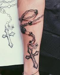 A tiny small ans simple cross tattoo design on middle finger. Cross Necklace Tattoo On Forearm Tattoo Design