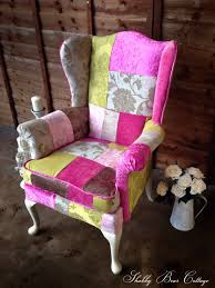 Patchwork Parker Knoll Wingback Chair In Designer Velvet Fabrics Shabby Chic Parisian Glamour Fireside Wingback Chair Patchwork Furniture Victorian Furniture