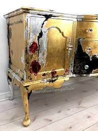 Sold Example Of Gold Buffet Black Silver Dresser Handpainted Furniture Gold Silver Leaf In 2021 Hand Painted Furniture Gold Leaf Furniture Funky Painted Furniture