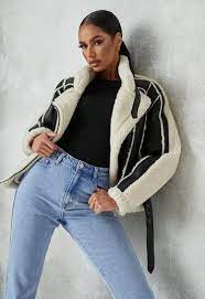 Missguided Premium Black Borg Belted Aviator Jacket Aviator Jackets Jackets Fashion