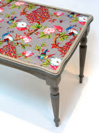 Victorian Meets The Orient Shabby Chic Upcycled Coffee Table With Colourful Fabric And Grey Paint Furniture Makeover Upcycled Furniture Painted Furniture
