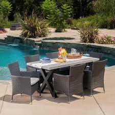 Noble House Black 7 Piece Wicker Rectangular Outdoor Dining Set With Silver Cushion 16540 Outdoor Dining Set Cheap Patio Outdoor Dining