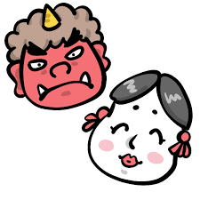 鬼とおかめのイラスト かわいい無料イラストならイラストレイン おかめ イラスト 無料 イラスト