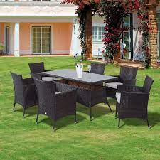 Cool Outsunny Rattan Garden Furniture Dining Set Patio Rectangular Table 6 Cube Chairs Outdoor Fire Retarda Garden Furniture Sets Wicker Garden Furniture Patio