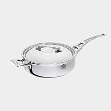 De Buyer Professional 24 Cm Stainless Steel Mont Bleu French Collection Sautg C Pan With Long Handle And Lid 3756 24 French Collection Long Handles Saute Pan