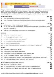 Is all furniture in good/stable condition and properly adjusted? Health And Safety Inspection Checklist Playground Maintenance