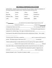 Female Reproductive System Worksheet Docx The Female Reproductive System Directions Using The Sixteen Words Provided Fill In The Blanks To Make This Course Hero