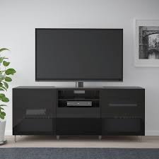 Besta Tv Unit With Drawers Black Brown Selsviken Stallarp High Gloss Black Smoked Glass 70 7 8x16 1 2x29 1 8 180x42x74 Cm In 2020 Tv Mobel Schubladen Ikea