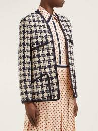 Black And White Houndstooth Coat Women S Gucci Houndstooth Tweed Jacket Womens Blue White Tweed Houndstooth Gucci Tweed Jacket Blue Tweed Tweed