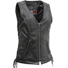 Fmc Cindy Womens Side Lace Zip Up Leather Motorcycle Vest In 2021 Leather Women Motorcycle Leather Vest Motorcycle Vest