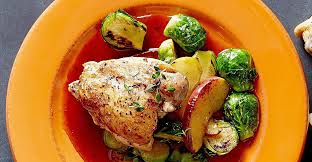 Pan Roasted Chicken With Brussels Sprouts And Apples Recipe Chicken Entrees Chicken Recipes Clean Eating Dinner