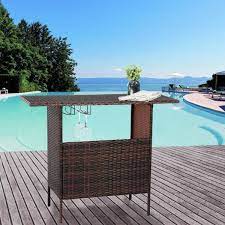U Max Outdoor Rattan Wicker Bar Counter Table Shelves Garden Patio Furniture Brown Outdoor Garden Furniture Garden Patio Furniture Outdoor