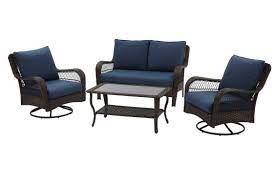 Better Homes Gardens Colebrook 4 Piece Wicker Patio Furniture Conversation Set With Swivel Chairs Walmart Com Outdoor Furniture Sets Wicker Patio Furniture Patio Furniture Conversation Sets