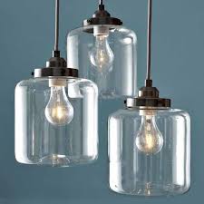 Large Glass Pendant Light Hand Blown Clear Glass 3 Light Ceiling Light