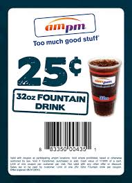 32oz Fountain Drink Only 25 At Am Pm Gas Stations Coupon Via The Coupons App Fountain Drink Printable Coupons Coupon Apps
