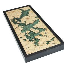 moosehead lake wood carved topographic depth chart map