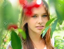 Portrait Of Pretty Cheerful Young Teen Girl In Summer Cherry Garden Stock  Photo, Picture and Royalty Free Image. Image 20672920.