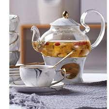 Tea Set With Warmer Candle Glass Teapot And Pink Porcelain Etsy In 2021 Tea Pots Glass Teapot Tea Set