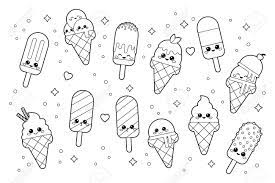 Ice cream coloring pages printable. Cute Kawaii Set Of Ice Creams Coloring Page For Adults And Children Cartoon Vector Characters Black And White Illustration Royalty Free Cliparts Vectors And Stock Illustration Image 150432291