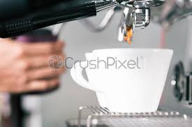 Top view of geyser coffee maker near portafilter, spoon and cup of coffee on white wooden surface with coffee beans. Coffee Shop And Mobile Coffee Stock Vector Crushpixel