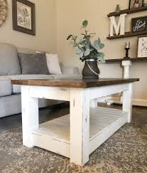Chunky Farmhouse Coffee Table Clean Lines Distressed 48 Inch In 2020 Coffee Table Farmhouse Diy Farmhouse Coffee Table Coffee Table Wood