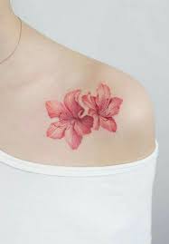 Unique Beautiful Coral Orange Lily Floral Flower Shoulder Tattoo Ideas For Women Beautiful Coral Shoulder Tattoo Hibiscus Tattoo Flower Tattoo Shoulder