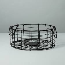 Round basket in coloured steel, black. Round Wire Storage Basket With Handles Black Hearth Hand With Magnolia Target