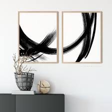 Black And White Framed Art Set Of 2 Set Of 2 Abstract Brush Strokes Wall Art Black And White Etsy Modern Art Prints Black And White Wall Art Gallery Wall Etsy
