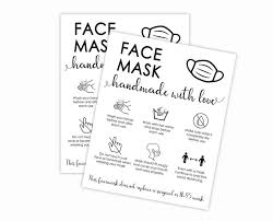 Printable Face Mask Care Card Handmade Face Mask Tag Cloth Etsy In 2020 Face Mask Letter Size Paper Promotional Items Design