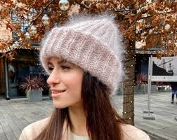 Beige Mohair Hat Cable Knit Hat Beige Wool Cape Slouchy Beanie Women Beige  Beanie Brown Crochet Hat Beige Knit Hat Mohair Knitted Hats