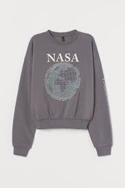 Nasa printred herren damen casual kapuzenpullover hoodie sweatshirt pullover. Sweatshirt Aus Baumwollmix Hellgrau Nasa Damen H M Ch