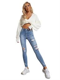 Light Blue Sexy Thin Women Jeans Stretch Butt Lift Ripped Hole Denim Pants  Ladies Clothing Girls Tight Pants Streetwear (Color : Blue, Size : M) :  Amazon.de: Fashion