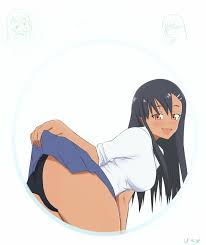 uzyuzyy, nagatoro hayase, ijiranaide nagatoro-san, absurdres, highres,  1girl, :d, ass, ass focus, black hair, black panties, breasts, brown eyes,  clothes lift, large breasts, medium breasts, open mouth, panties, skirt,  skirt lift, smile,