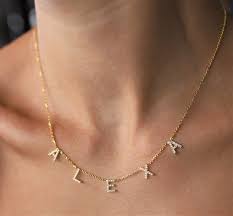 Personalized Custom Pave Stone Cz Letter Necklace For Her Initial Name Pendant With Cubic Zirconia Stones Silver Gold Rose Gold Cz Letters Custom Necklace Custom Name Necklace Initial Necklace