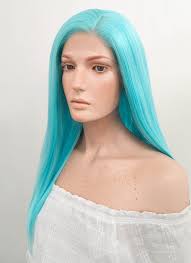 Long Straight Light Blue Lace Front Synthetic Hair Wig Lf036