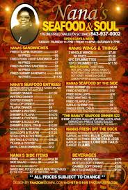 Roast, salmon patty, fried pork chops baked chicken, meatloaf, fried fish, smothered chicken, cabbage, dressing, sweet potatoes, greens, mac&chesse, green beans, mashes potatoes also desserts: Nana S Seafood Soul Uptown Menu In North Charleston South Carolina Usa
