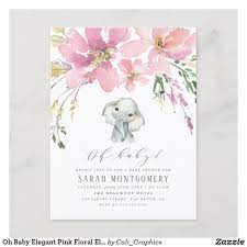 Oh Baby Elegant Pink Floral Elephant Baby Shower Invitation Postcard Zazzle Com In 2021 Floral Baby Shower Invitations Elephant Baby Shower Invitations Baby Shower Invitations