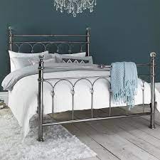 Metal bed frames uk double. Bentley Cristina Antique Nickel Finish Metal Bed Frame Double Costco Uk
