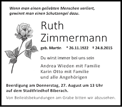 Traueranzeigen von Ruth Zimmermann