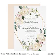 Cream White Pink Floral Geometric Wedding Invitation Zazzle Com Geometric Wedding Invitation Wedding Invitations Wedding Cards