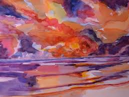 This demonstration of a warm sunset watercolor painting was first done as a class exercise with my students. Abstract Beach Sunset Painting By Julianne Felton Saatchi Art