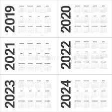 Year 2019 2020 2021 2022 2023 2024 Calendar Vector Design Template Stock Vector Illustration Of 2024 Monthly 123867484