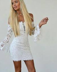 Off The Shoulder White Criss Cross Lace Tight Club Dress With Bell Sleeves Hd3207 Homecoming Dresses Short Tight White Homecoming Dresses Homecoming Dresses Short