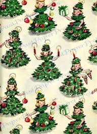 This post may contain affiliate links. Vintage Retro Printable Gift Wrap Christmas Tree Girls Collage Etsy Vintage Christmas Wrapping Paper Christmas Wrapping Paper Christmas Paper