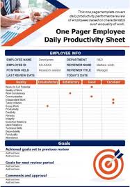 Sprout at work is an industry leading workplace wellness platform. One Pager Employee Daily Productivity Sheet Presentation Report Infographic Ppt Pdf Document Presentation Graphics Presentation Powerpoint Example Slide Templates