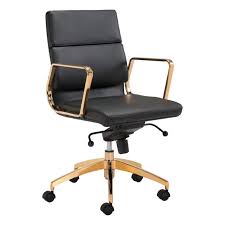 Executive black leather adjustable swivel office chair with rose gold metal base and padded arms. Laurent Low Back Office Chair Moss Manor