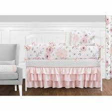 Crib skirt has a 14 pink crush hawaiian surf minky chenille baby crib bedding set. Pink And Grey Watercolor Floral 9 Piece Crib Bedding Collection