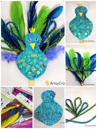 Bird Crafts For Kids Pipecleaner Feather Peacock Craft Peacock Crafts Feather Crafts Bird Crafts